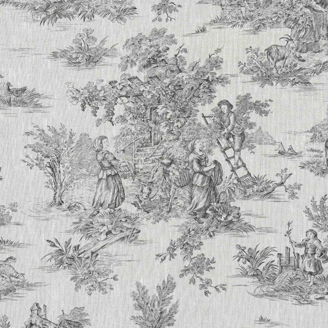 Linen Fabric Toile De Jouy Charcoal Fabric