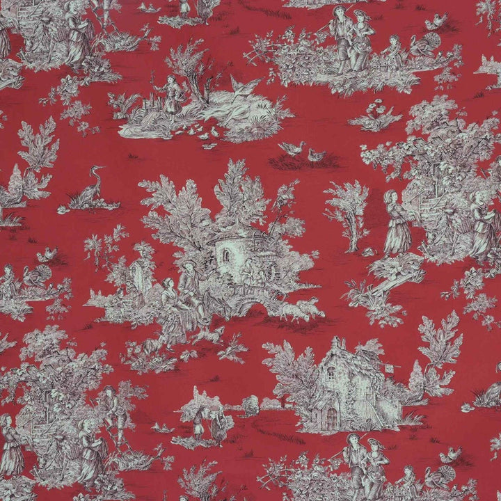 French Pastorale Toile Gold on Red Double Width Fabric