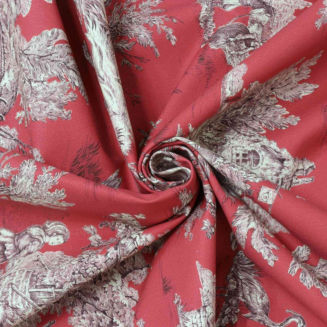 French Pastorale Toile Gold on Red Double Width Fabric