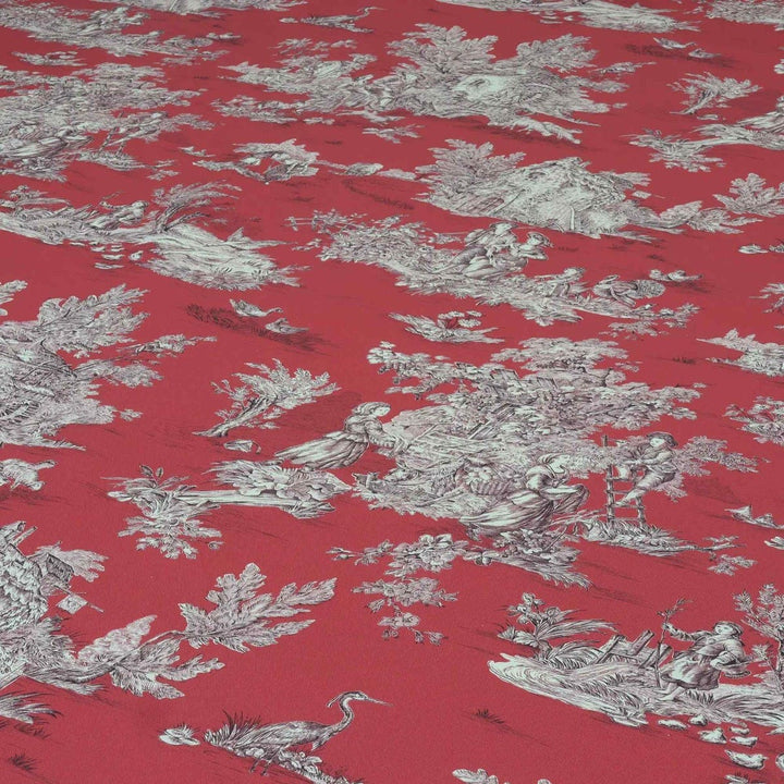 French Pastorale Toile Gold on Red Double Width Fabric