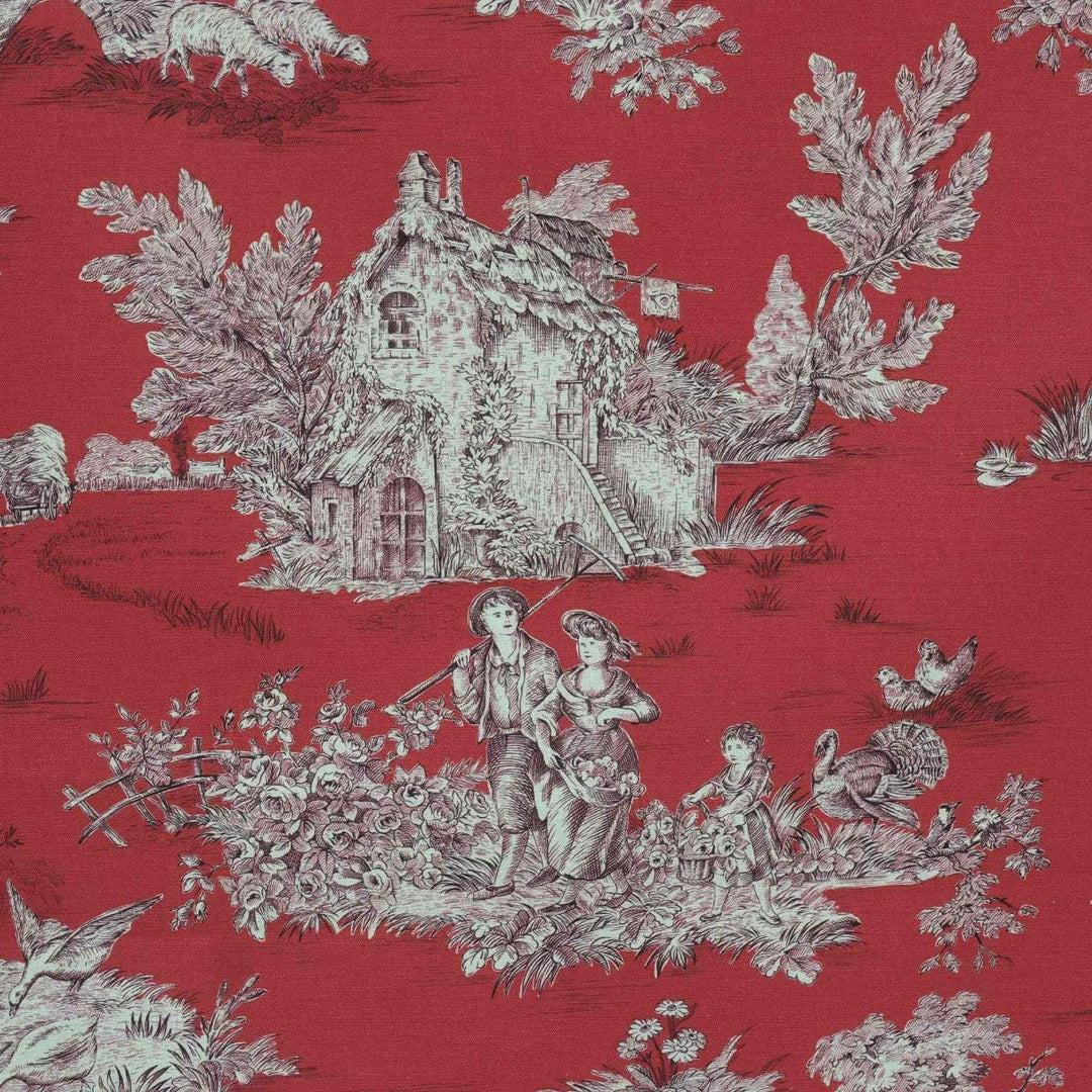 French Pastorale Toile Gold on Red Double Width Fabric