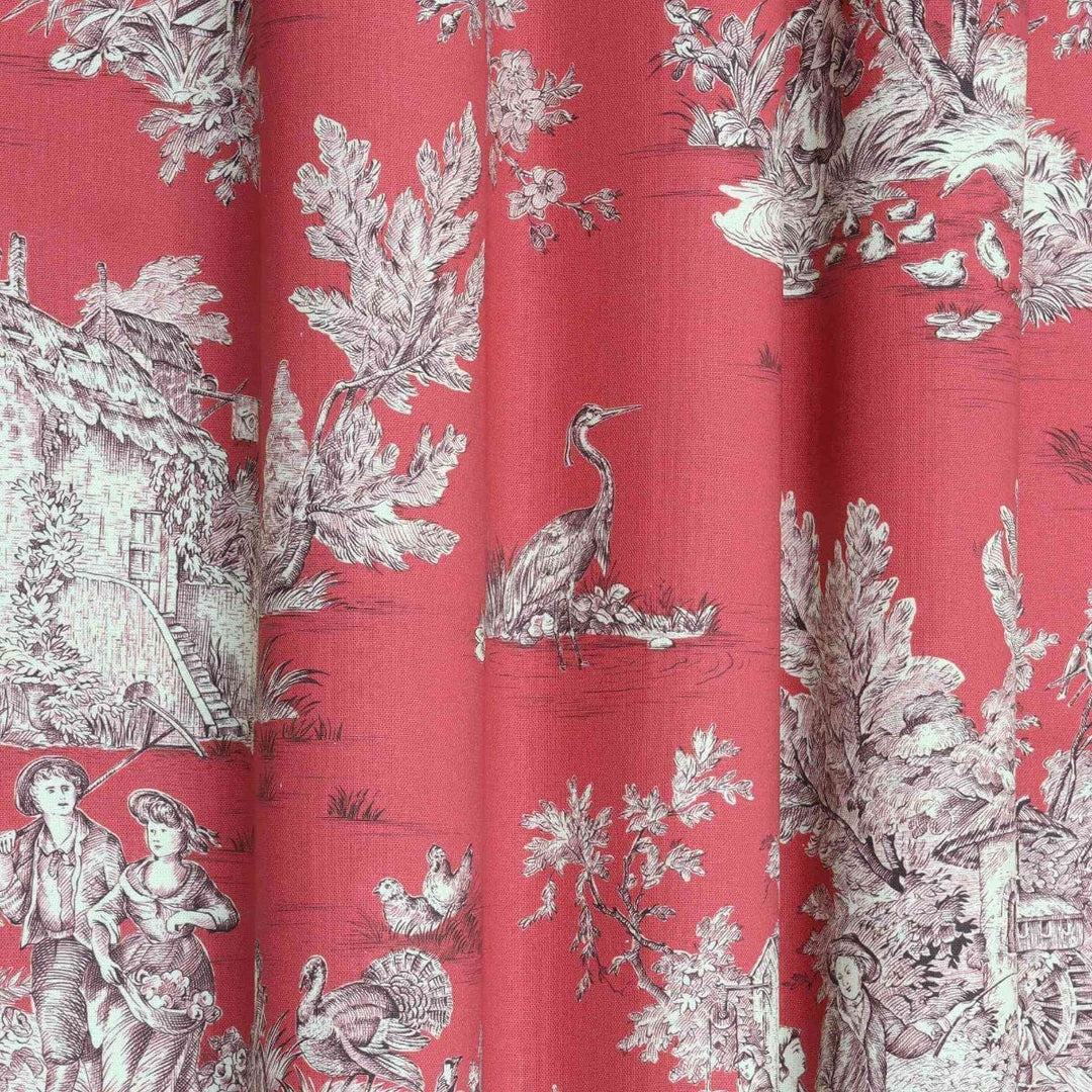 French Pastorale Toile Gold on Red Double Width Fabric