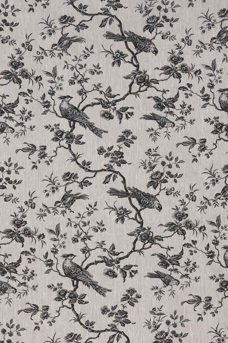 Isabelle Bird Charcoal Toile Linen Fabric