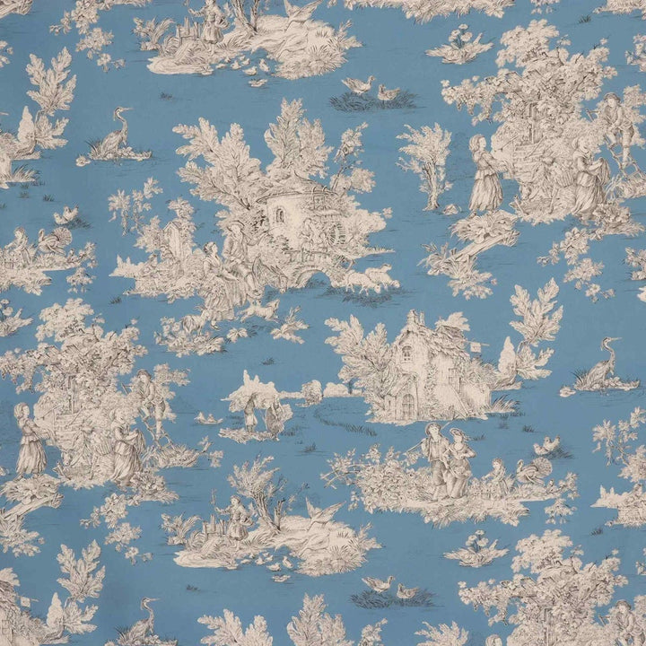 French Pastorale Toile Double Width Blue Fabric