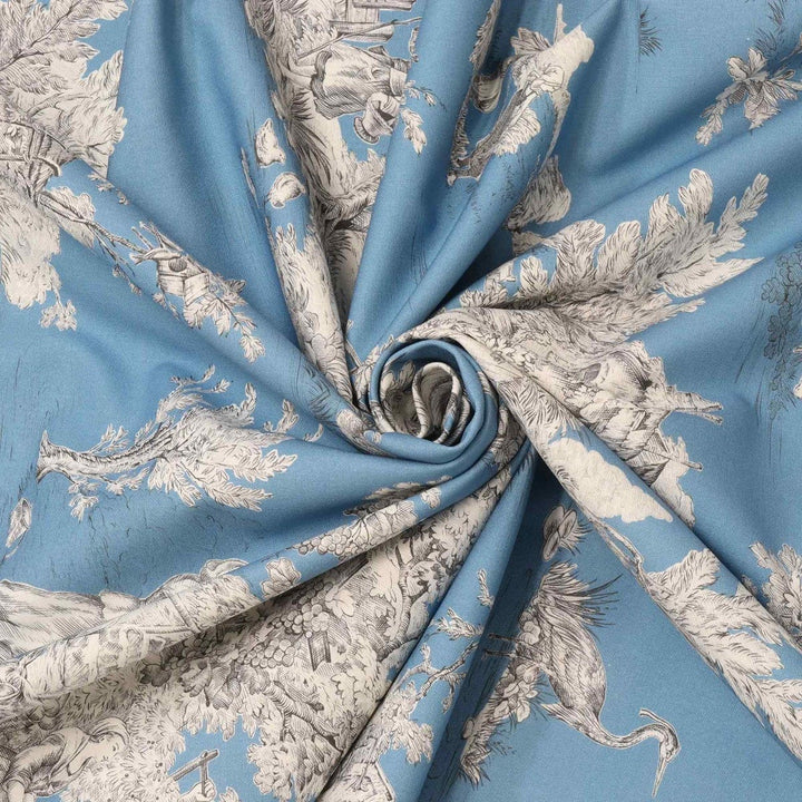 French Pastorale Toile Double Width Blue Fabric