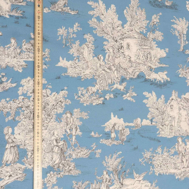 French Pastorale Toile Double Width Blue Fabric