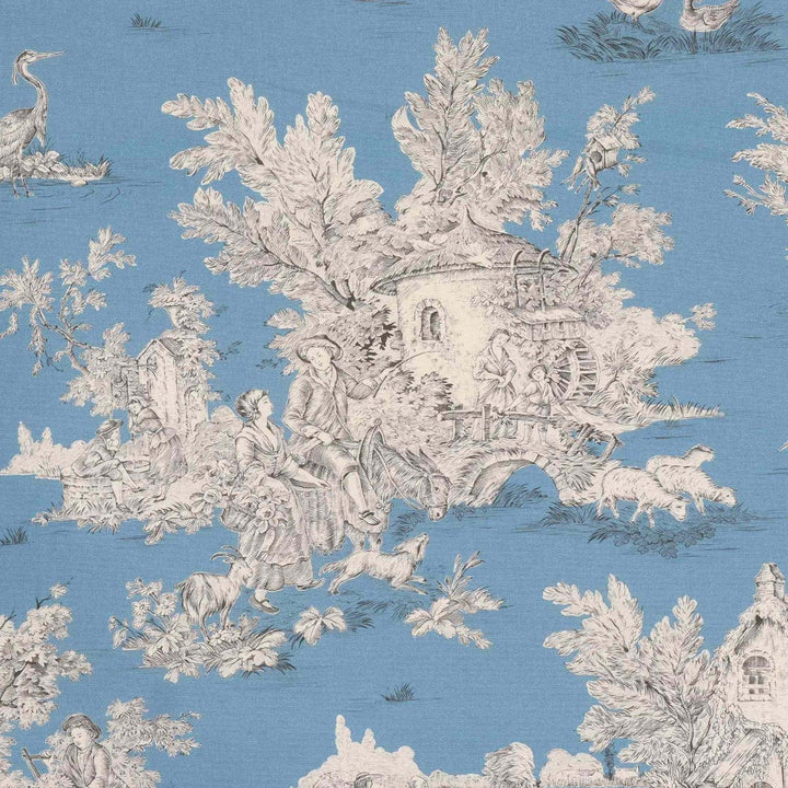 French Pastorale Toile Double Width Blue Fabric