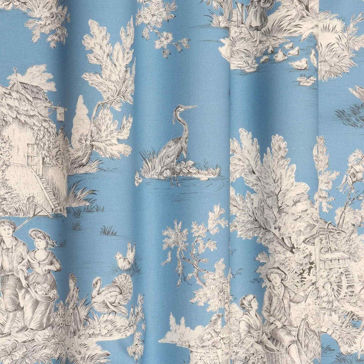 French Pastorale Toile Double Width Blue Fabric