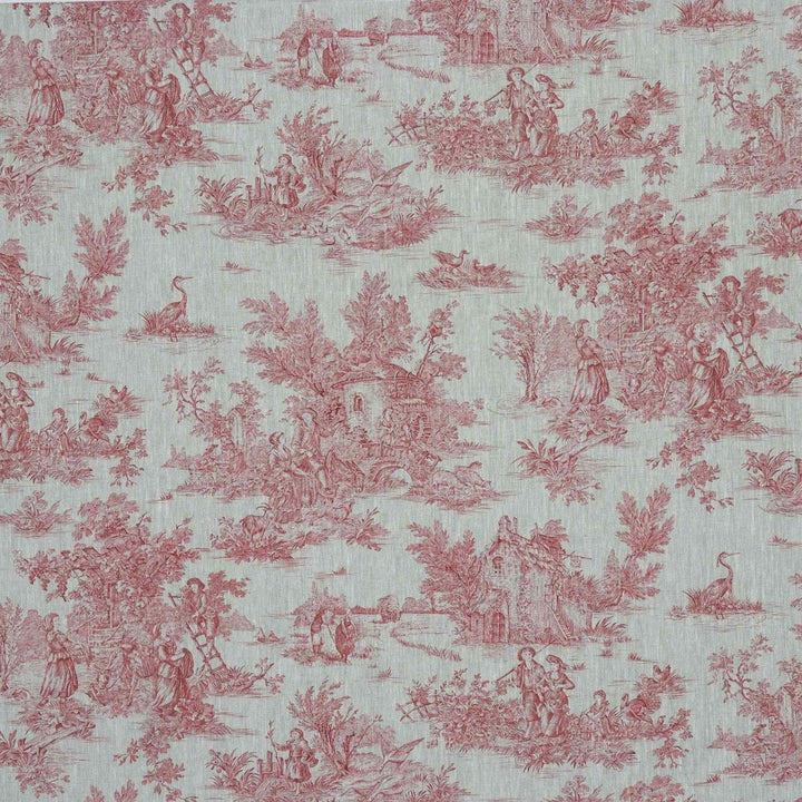 French Toile De Jouy Linen Red Fabric