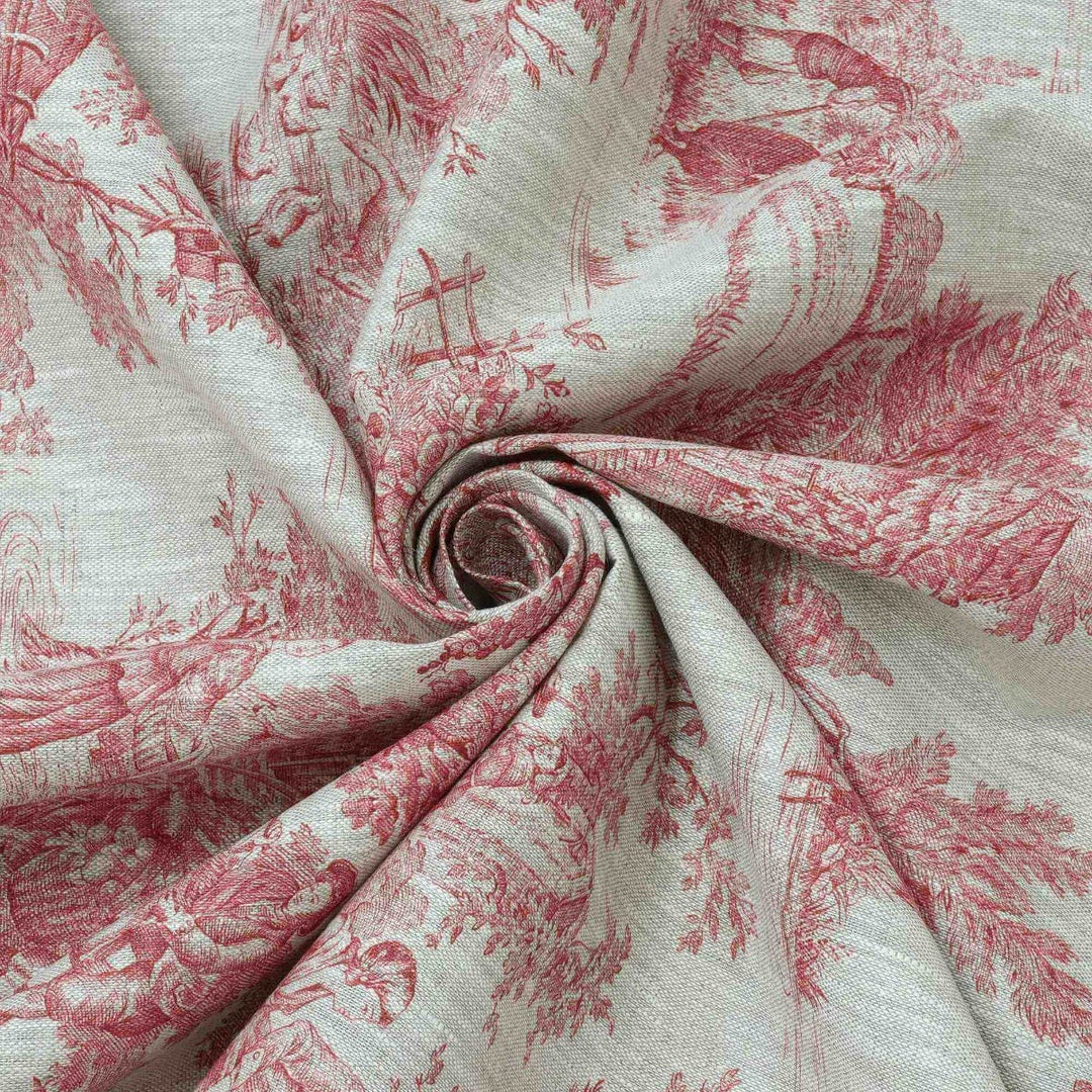 French Toile De Jouy Linen Red Fabric