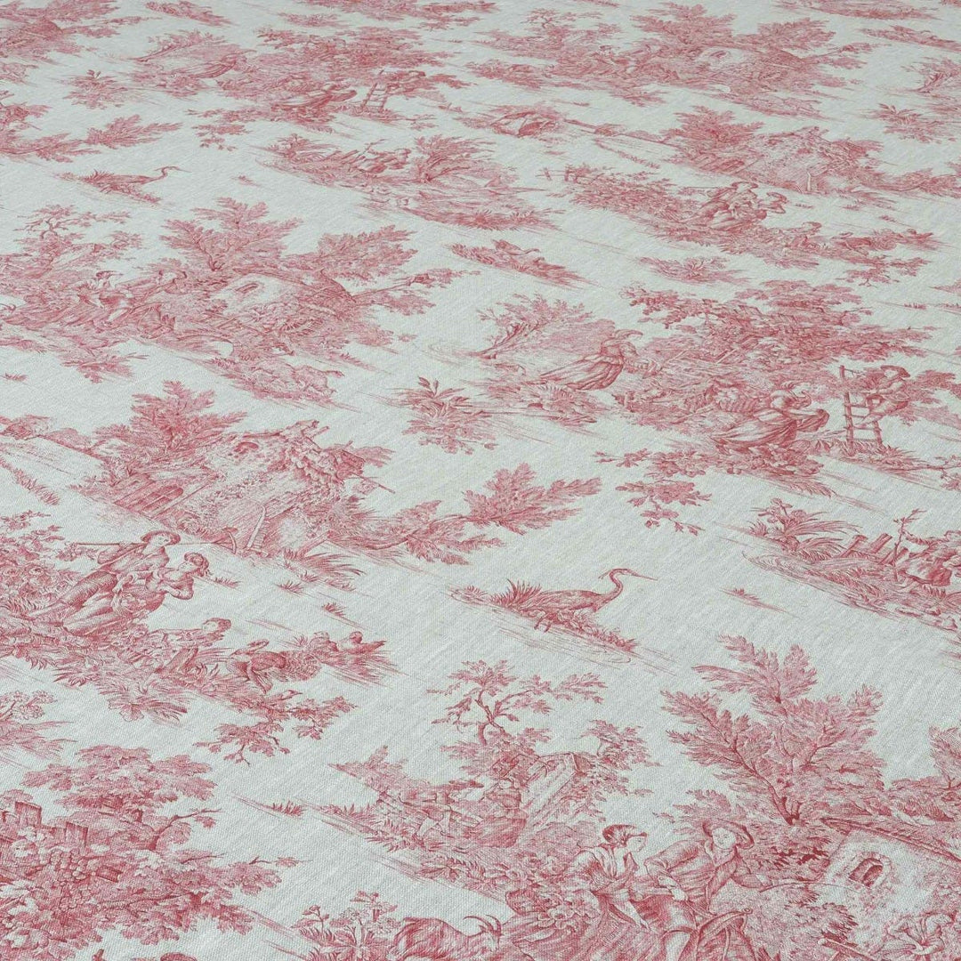 French Toile De Jouy Linen Red Fabric