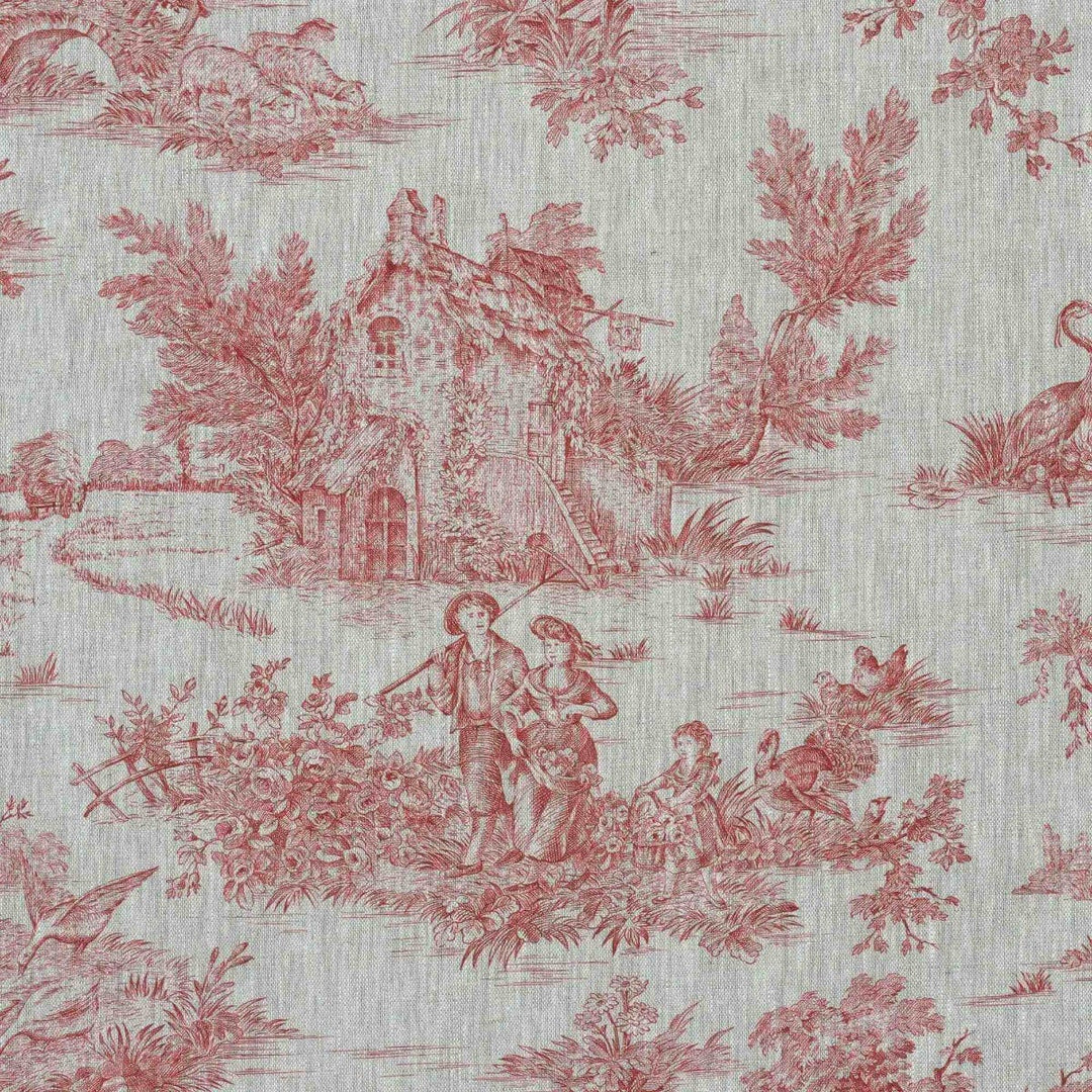 French Toile De Jouy Linen Red Fabric