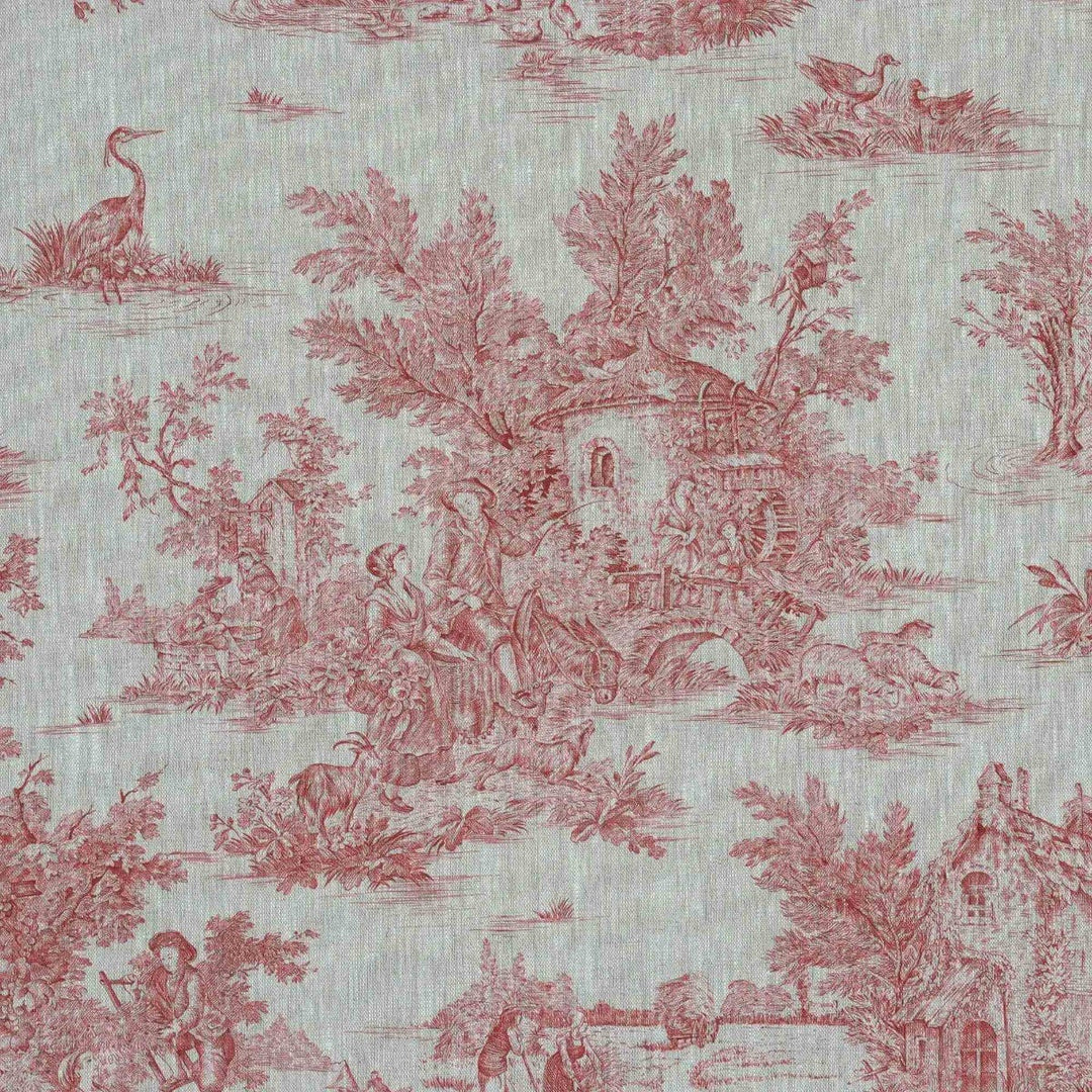 French Toile De Jouy Linen Red Fabric