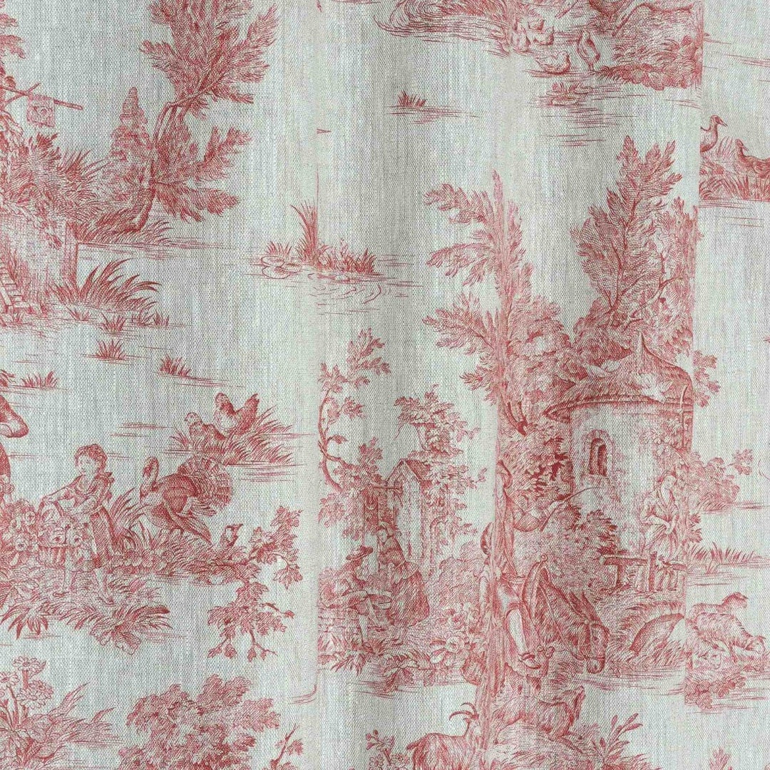 French Toile De Jouy Linen Red Fabric