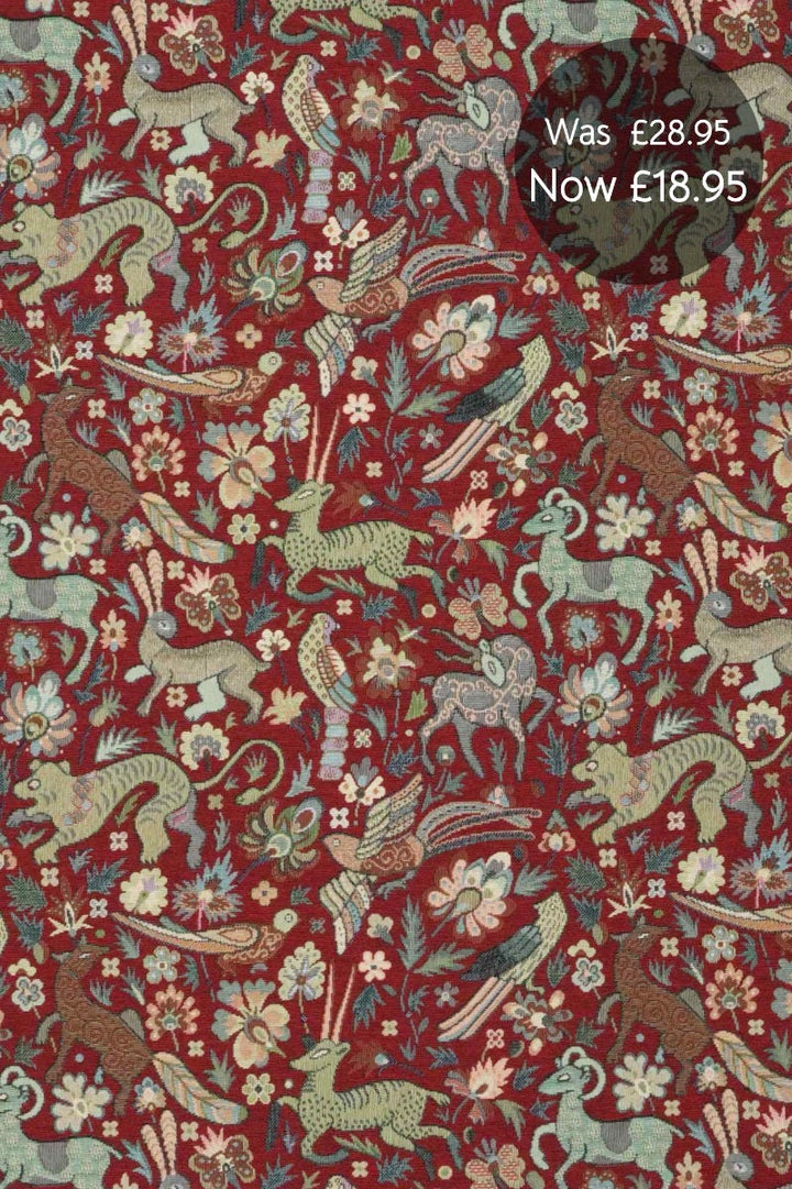 Tudor Forest Tapestry Red Fabric