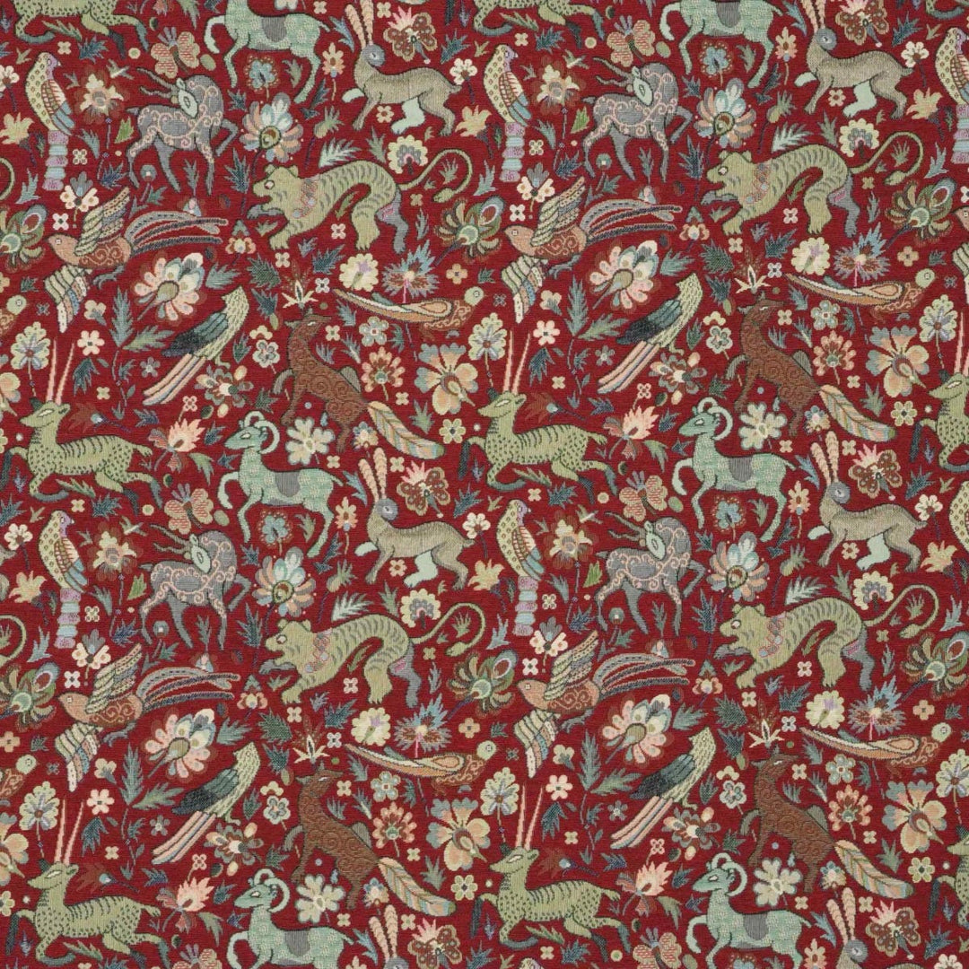 Tudor Forest Tapestry Red Fabric