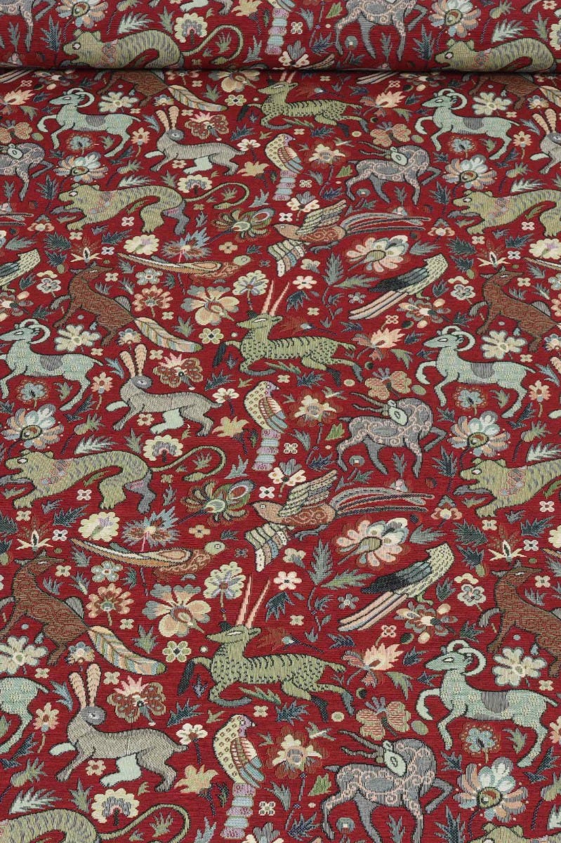 Tudor Forest Tapestry Red Fabric