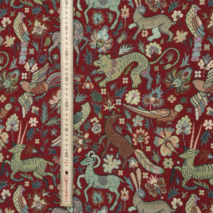 Tudor Forest Tapestry Red Fabric