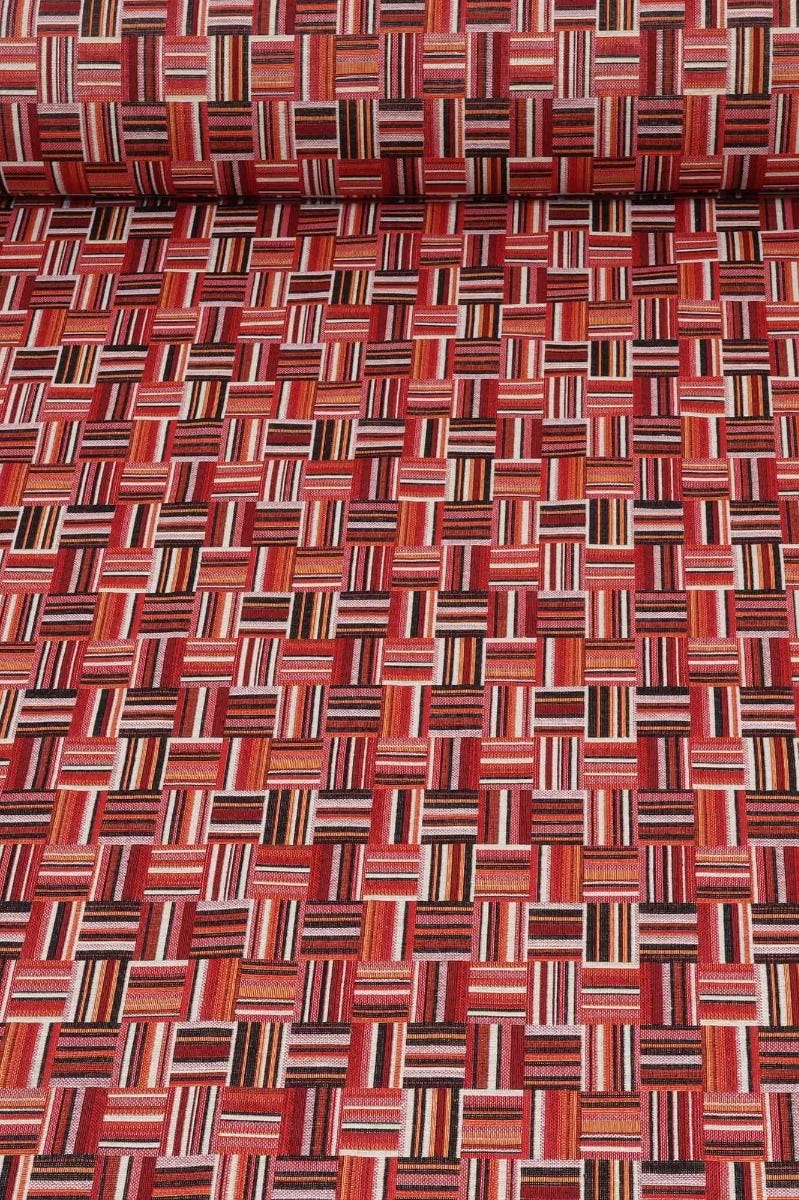 Basket Weave Jacquard Red Fabric