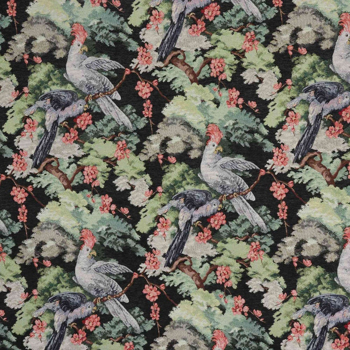 Exotic Aviary Tapestry Black Fabric