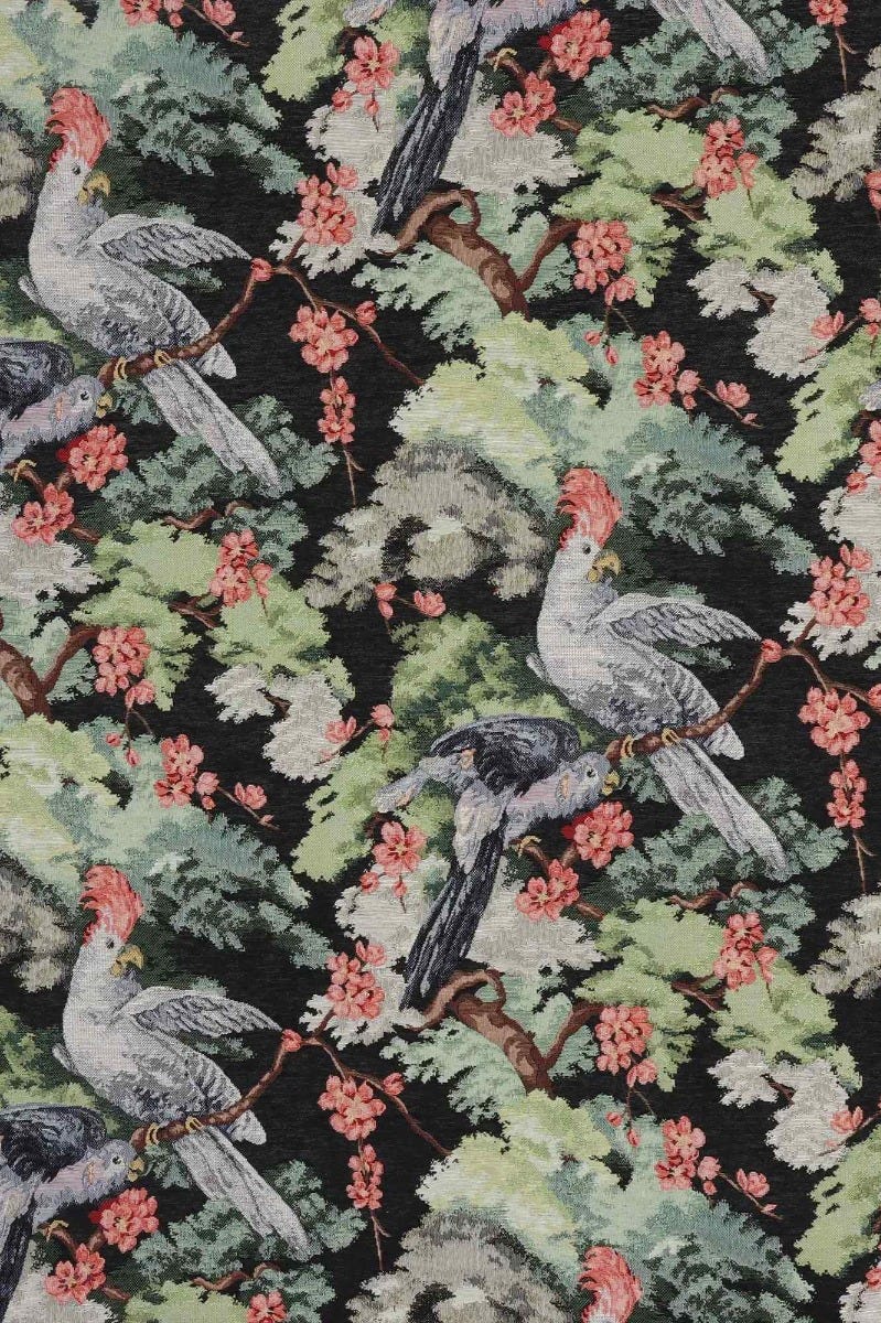 Exotic Aviary Tapestry Black Fabric