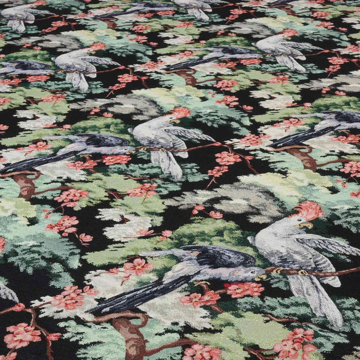 Exotic Aviary Tapestry Black Fabric