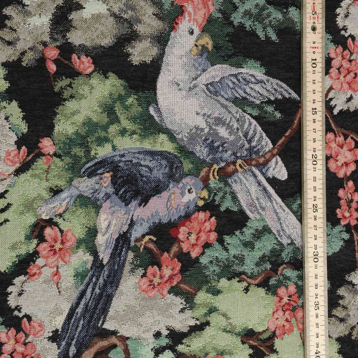 Exotic Aviary Tapestry Black Fabric