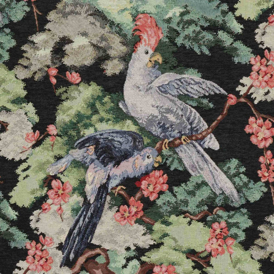 Exotic Aviary Tapestry Black Fabric