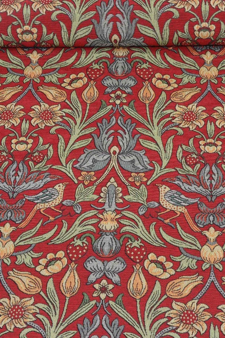 Strawberry Bird Tapestry Red Fabric