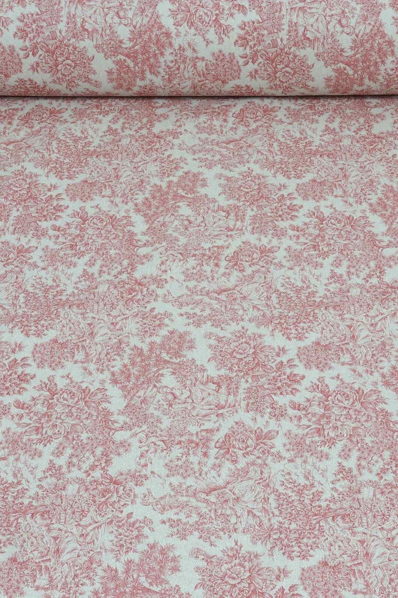 Vintage Toile Crimson Red Double Width Fabric