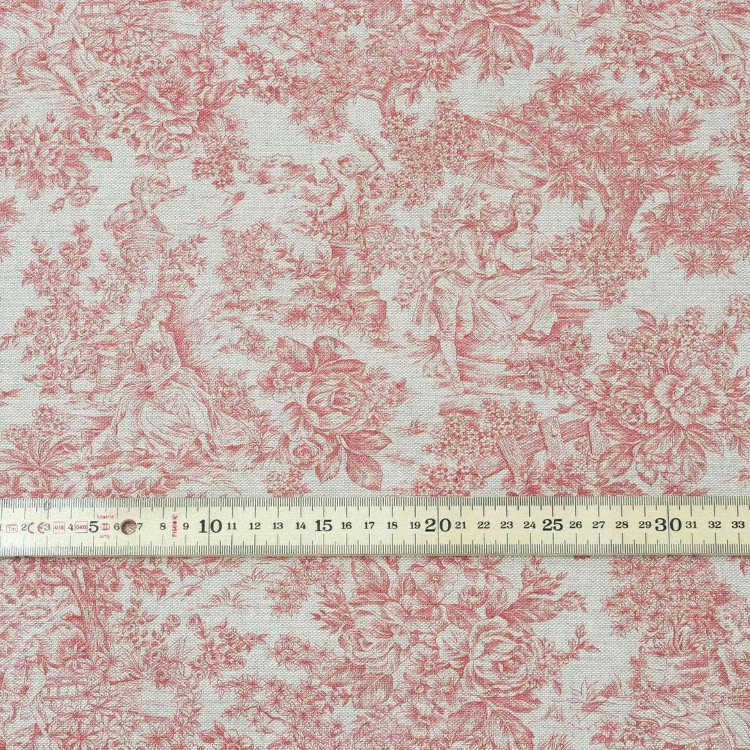 Vintage Toile Crimson Red Double Width Fabric