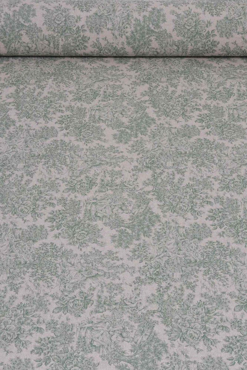 Vintage Toile Double Width Fabric Green