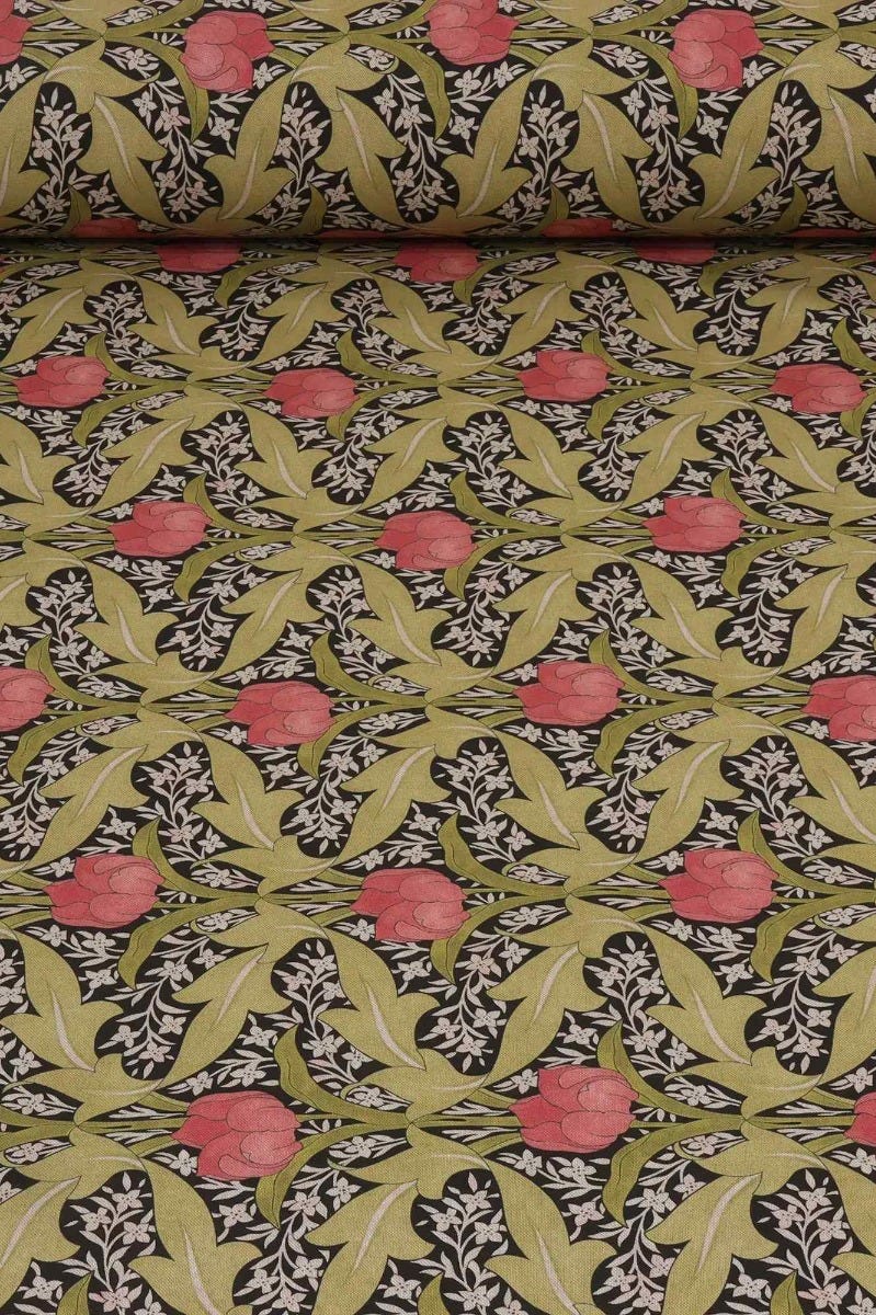 Morris Tulip Olive Green Double Width Fabric