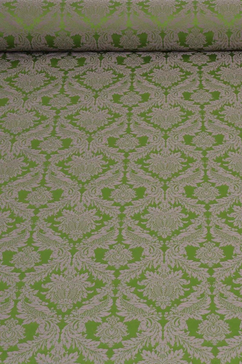 Alderton Damask Purple on Green Fabric