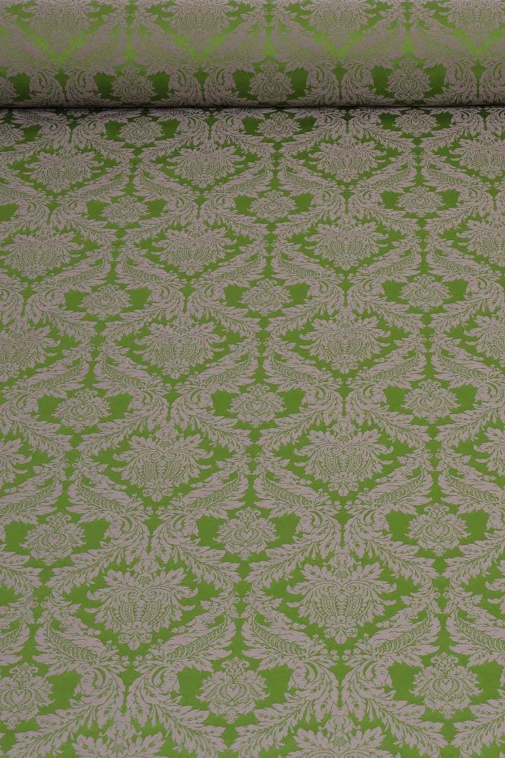 Alderton Damask Purple on Green Fabric