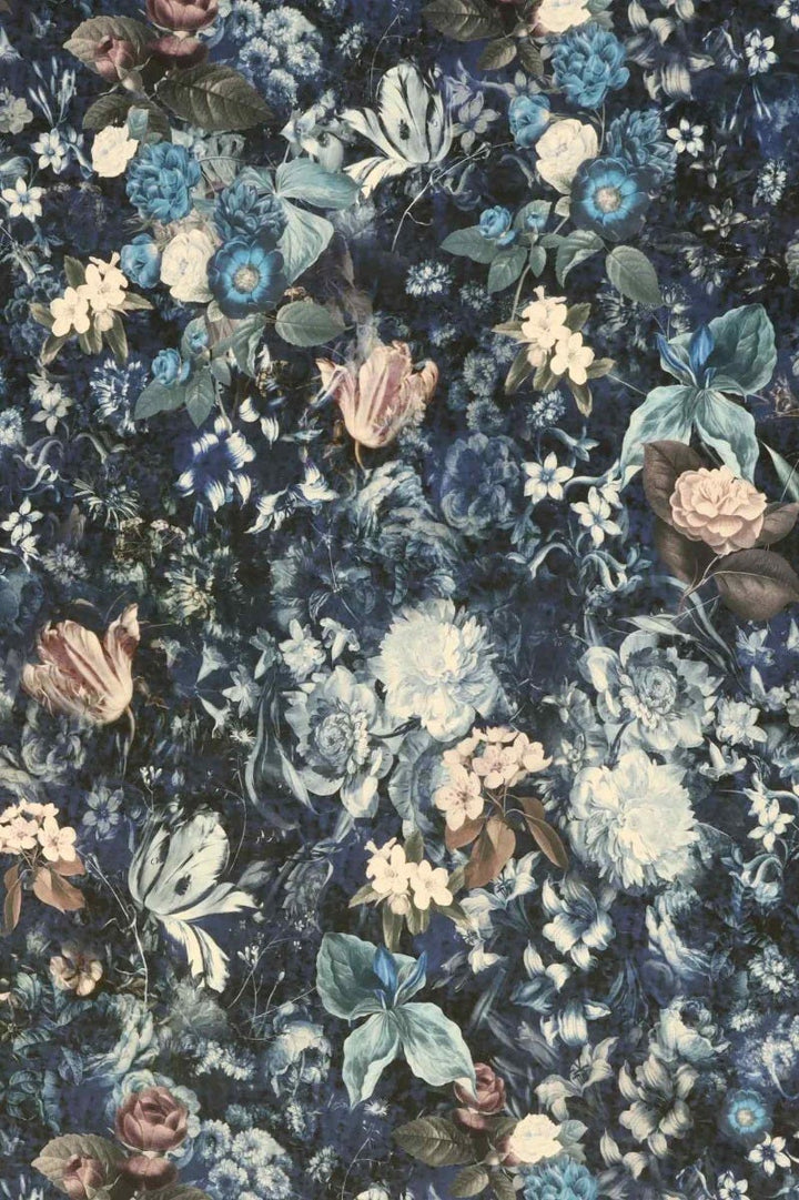 Midnight Floral Velvet Blue Fabric