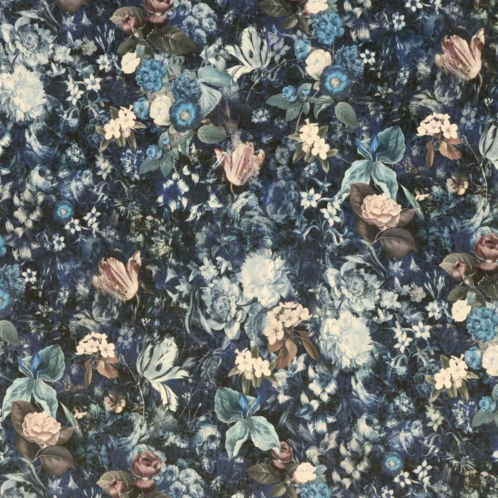 Midnight Floral Velvet Blue Fabric