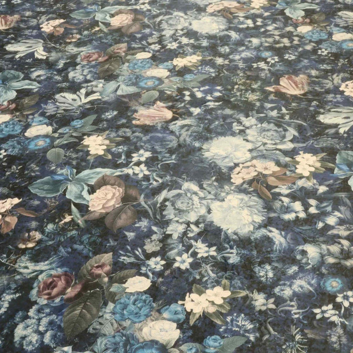 Midnight Floral Velvet Blue Fabric