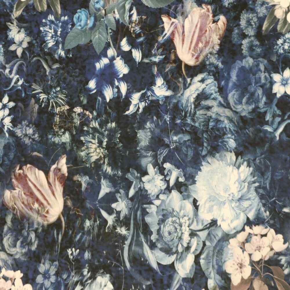 Midnight Floral Velvet Blue Fabric