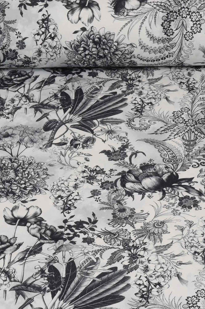 Delph Floral Grey Double Width Fabric