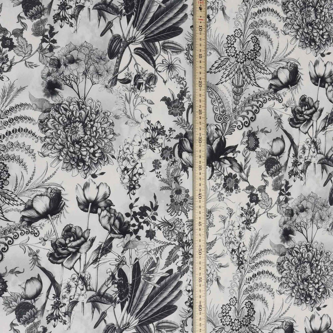 Delph Floral Grey Double Width Fabric