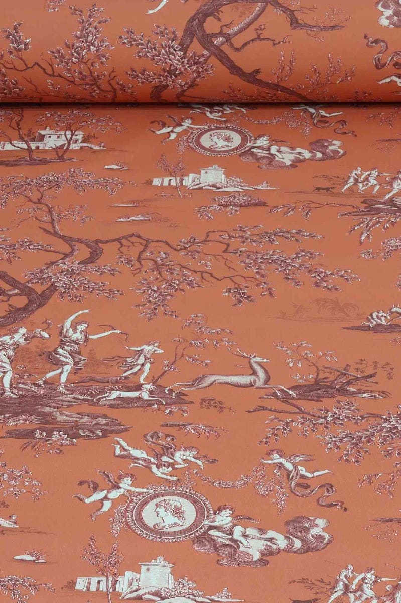 Cherubs Toile Orange Double Width Fabric