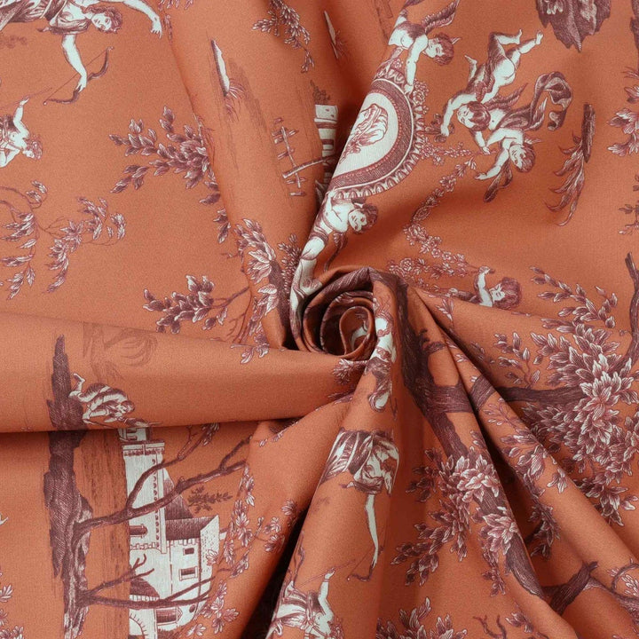 Cherubs Toile Orange Double Width Fabric