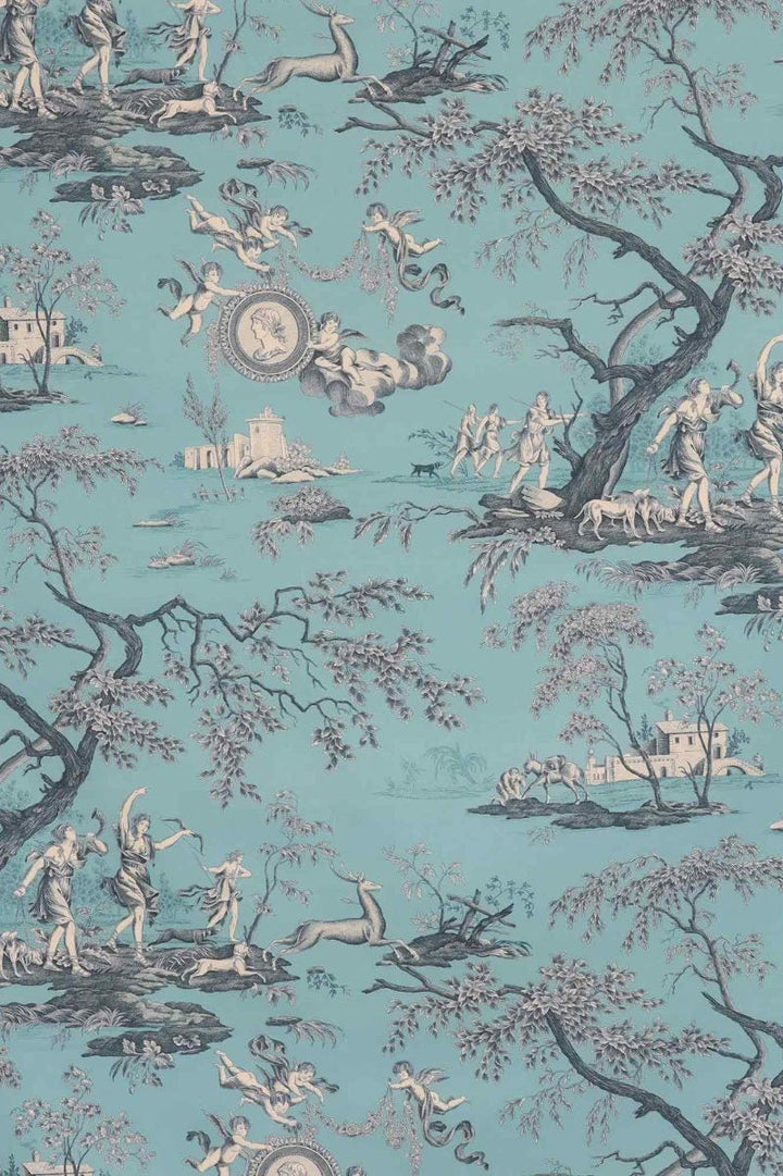 Cherubs Toile Turquoise Double Width Fabric