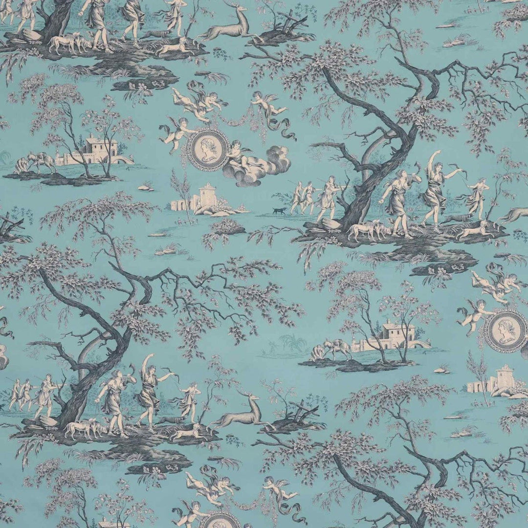 Cherubs Toile Turquoise Double Width Fabric