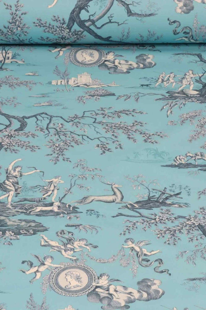 Cherubs Toile Turquoise Double Width Fabric