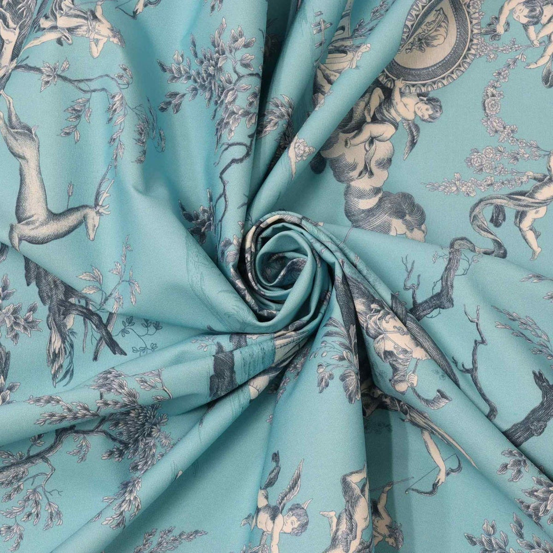 Cherubs Toile Turquoise Double Width Fabric