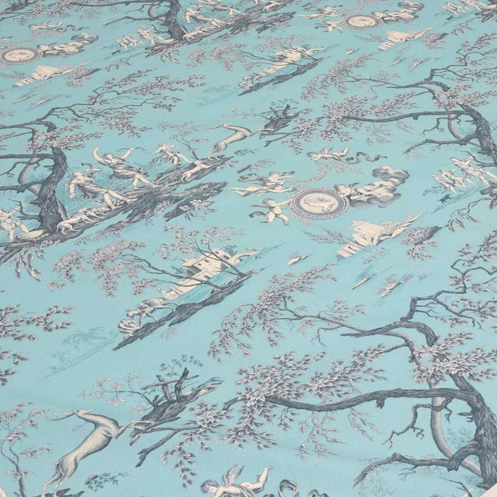 Cherubs Toile Turquoise Double Width Fabric