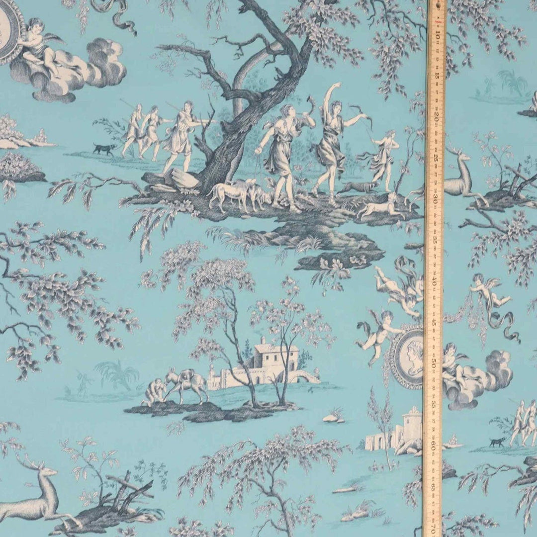 Cherubs Toile Turquoise Double Width Fabric