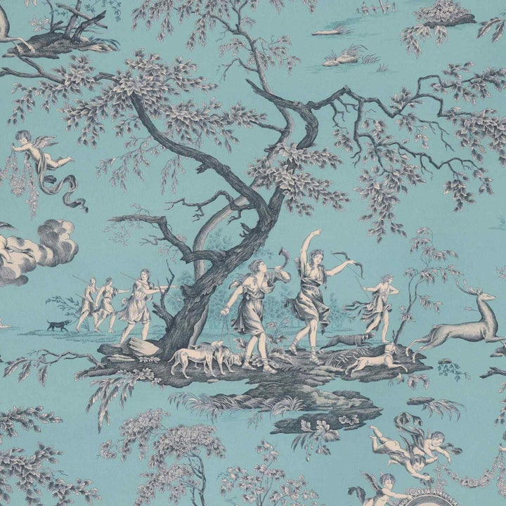 Cherubs Toile Turquoise Double Width Fabric